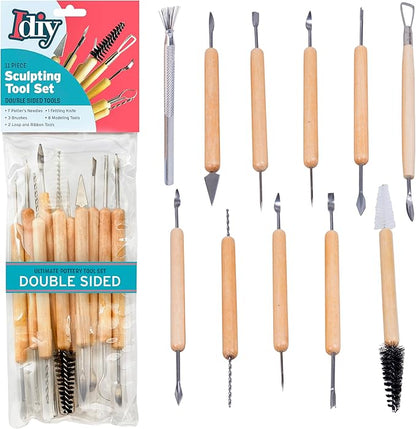 Clay Sculpting Tool Kit - 21 Tip Double Sided, 11pc Beginner Pottery Tool Set for Clay, Wood Carving, Ceramic Arts & Crafts, Molding, Modeling, Shaping - Great Holiday Xmas Gift & Stocking Stuffer