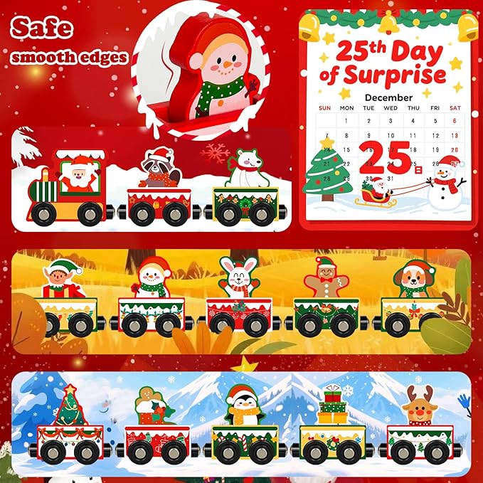 Advent Calendar 2025 Magnetic Wooden Animal Train for Kids,24 Day Christmas Advent Calendar Surprise Train,Montessori Magnetic Train Toy Christmas Countdown Gift for Toddlers,Boys and Girls