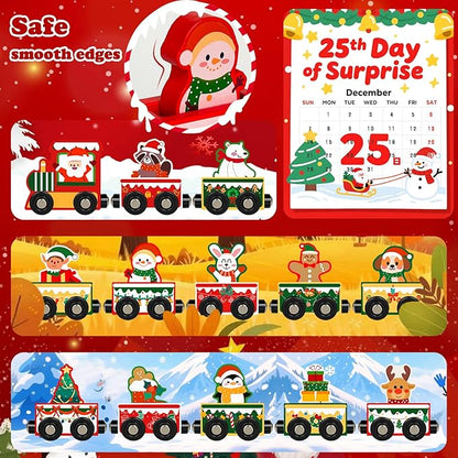 Advent Calendar 2025 Magnetic Wooden Animal Train for Kids,24 Day Christmas Advent Calendar Surprise Train,Montessori Magnetic Train Toy Christmas Countdown Gift for Toddlers,Boys and Girls
