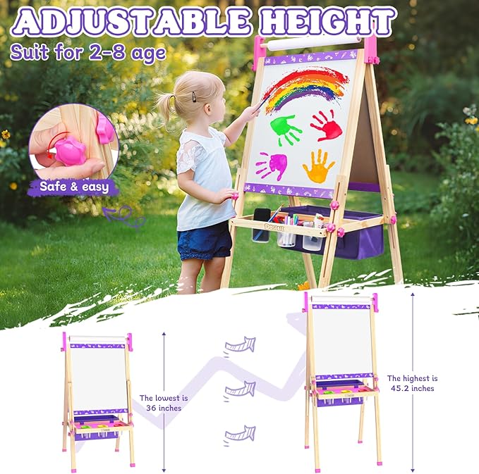 Art Easel for Kids 4-8,Kids Easel with Paper Roll and Art Supplies,Toddler Toys Ages for 5-7,Toddler Drawing Board Learning Eductional Toys for 4 5 6 7 8 Year Old Boy Girls Birthdays Gifts