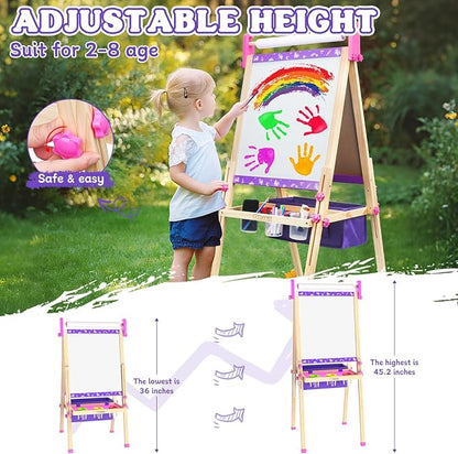 Art Easel for Kids 4-8,Kids Easel with Paper Roll and Art Supplies,Toddler Toys Ages for 5-7,Toddler Drawing Board Learning Eductional Toys for 4 5 6 7 8 Year Old Boy Girls Birthdays Gifts