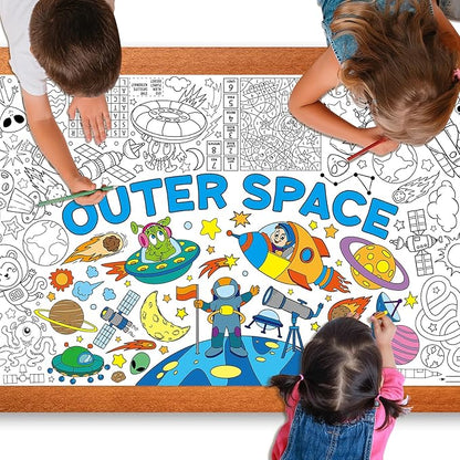 Outer Space Giant Coloring Poster for Kids 30 x 72 Inch, Space Large Coloring Poster Tablecloth, Outer Space Themed Color-in Activities Games for Kids School Classroom Home Party Supplies Decorations