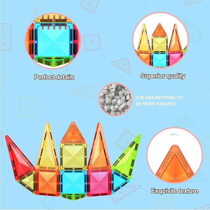 PicassoTiles Magnet Tile Building Blocks Mini Diamond Series Magnetized Toy Travel Size Compact Portable Magnetic Construction Block STEM Sensory Toy Early Education Learning Kids Ages 3+ PTM24