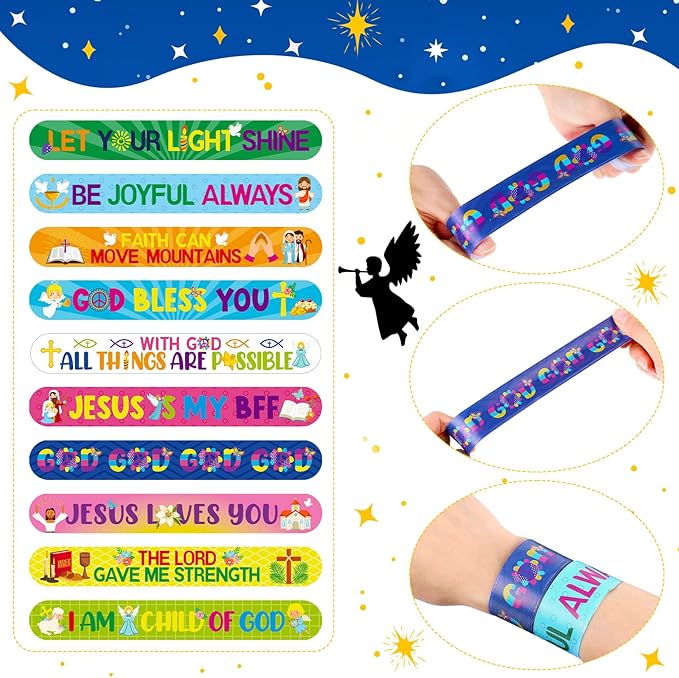 40 Pcs Bible Verses Religious Christian Slap Bracelets for Kids Jesus Love You Wristbands Inspirational Motivational Christian Nativity Slap Bracelet Sunday School Supplies He Is Risen(motivational)