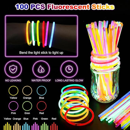 180 PCS Glow in The Dark Party Pack, Light Up Toy Party Supplies with 100 Glow Sticks Bulk, 10 LED Flashing Glasses, 10 Fidget Spinner Bracelets, 10 Fiber Optic Hair, 50 Finger Lights Favors for Kids