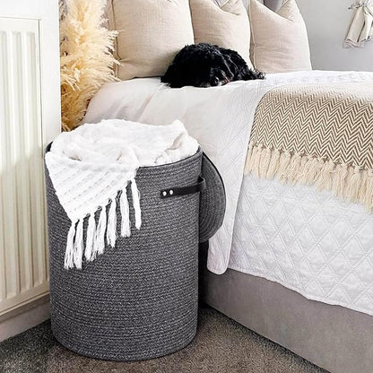 CHICVITA Large Laundry Hamper with Lid, 58L, Tall Clothes Laundry Basket for Bedroom, Rope Laundry Bin for Clothes, Blankets, Toys, Woven Laundry Basket for Living Room, 15 x 20 inches, Grey