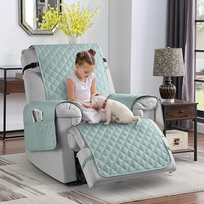 TAOCOCO Non-Slip Recliner Chair Cover Sofa Slipcover, Pet Cover for Large Recliner with Elastic Straps, Washable Chair Seat Cover Recliner Chair Furniture Protector (28'' Oversized, Mint)