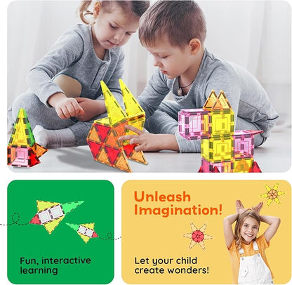 PicassoTiles Magnet Tile Building Block Set Magnetic Construction Square Triangle Tiles Toy Kit Sparking Creativity Geometric Shapes STEM Educational Learning Brain Development Kids Ages 3+ PB12