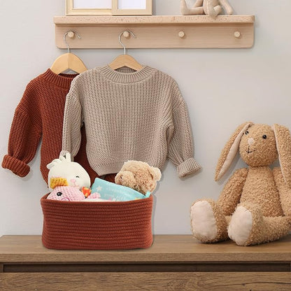 XUANGUO Small Woven Storage Baskets 13“X9”X5“ Decorative Rope Bins for Organizing Shelves, Closets, and Toys, Empty Gift Baskets, Cute Organizer Basket for Home and Office (rustic, Large)