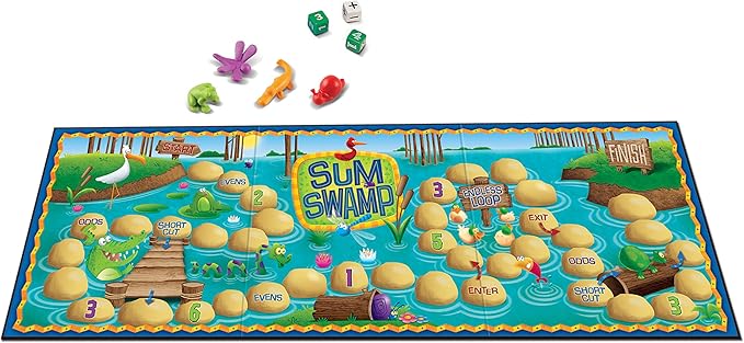 Learning Resources Sum Swamp Game, Homeschool, Addition/Subtraction, Early Math Skills, Math Games for Kids, Educational Board Games, 8 Pieces, Ages 5+, multi-color