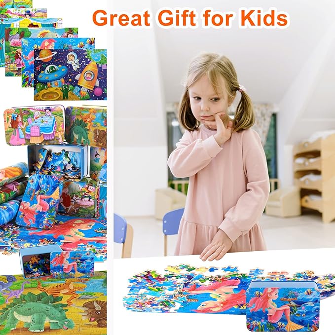 200 PCS Wooden Kids Puzzles for Boys Girls Jigsaw Puzzles for Kids Toddlers Children Teens Adult Age 5+ Toys Gifts for 5-15 Years Old Floor Puzzle Iron Box Storage (Space)