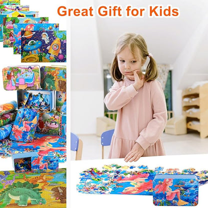 200 PCS Wooden Kids Puzzles for Boys Girls Jigsaw Puzzles for Kids Toddlers Children Teens Adult Age 5+ Toys Gifts for 5-15 Years Old Floor Puzzle Iron Box Storage (Space)