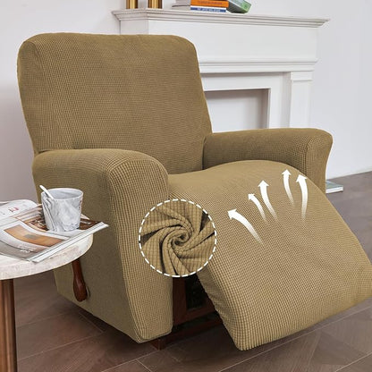 KEKUOU Recliner Chair Covers Lazy Boy Recliner Covers Stretch Couch Cover Slipcovers 1 Piece Furniture Protector with Elastic Bottom for Dog,Kids.(Recliner, Tan)