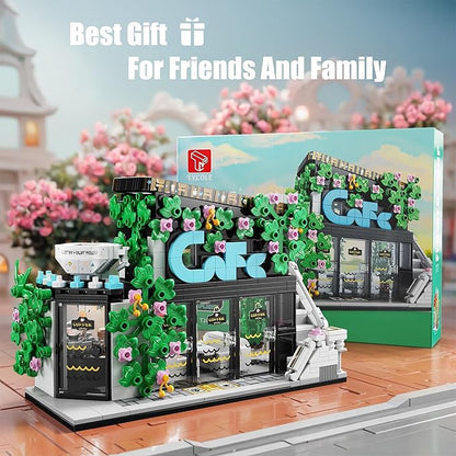 TYCOLE Flower House Building Block Set,Coffee House Building Toy with LED Lights, Creative Garden House Model Kits,Christmas Birthday Gift for Adults,Friend or Girls 8-12(564 PCS)