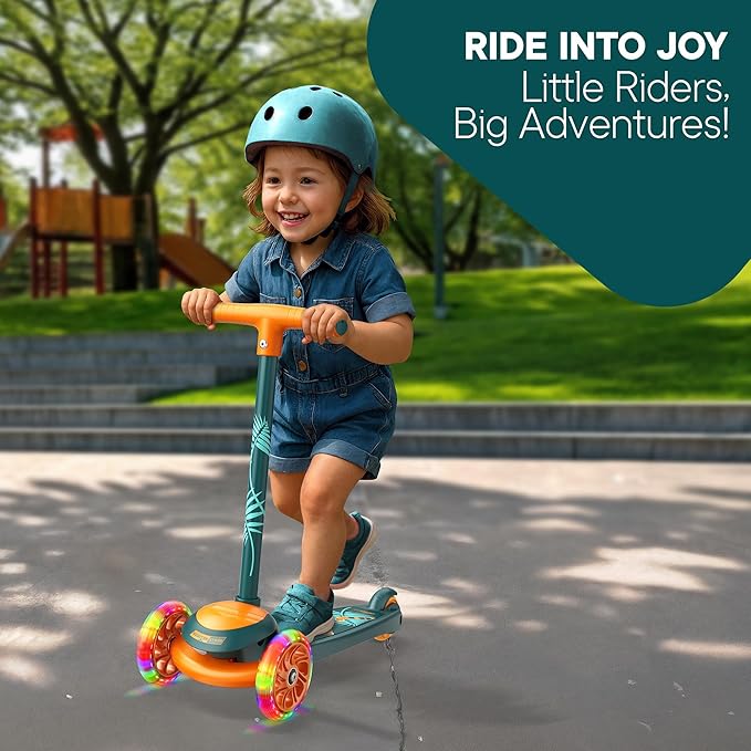 3 Wheel Scooter for Kids, Smooth Light Up LED Front Wheels, Wide Anti Slip Deck, Rear Foot Brake, Easy Lean to Steer Maneuvering, Indoor & Outdoor Ride On Toys for Ages 2 Up,