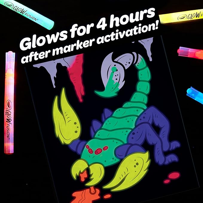 Crayola Glow Fusion, Glow in The Dark Coloring Set with Markers, Alien & Monster Coloring Pages, Gift for Kids