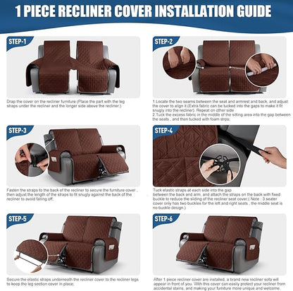 TAOCOCO 100% Waterproof Recliner Covers, Recliner Sofa Covers with Leg Straps, Reversible Recliner Couch Cover for Reclining Chair, Washable Couch Protector for Pets Kids(2 Seater, Coffee)