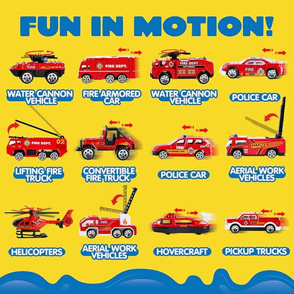 JOYIN 25 in 1 Fire Truck Vehicle Toy Set with Sounds and Lights, Fire Engine Vehicles in Carrier Truck, Mini Rescue Emergency Car Toy, Birthday Gifts for Over 3 Years Old Boys, Easter Basket