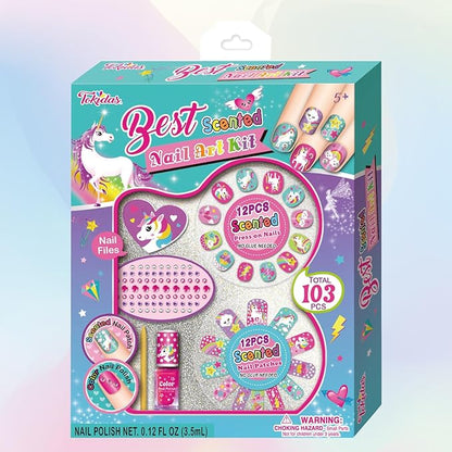 Kids Makeup Set Best Scented Nail Art Kit Ring Nail File Wooden Stick Kids Toys for Birthday Gifts Ages 5+