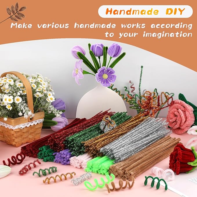 Pipe Cleaners, 100Pcs Chenille Stems Pipe Cleaners Craft, Creative Craft Pipe Cleaners, Crafting Pipe Cleaners Supplies for Festivals Flower Making, DIY Home Decorations/Light Brown