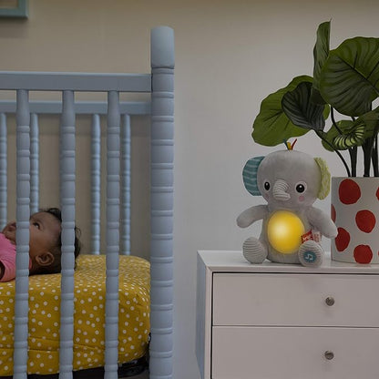 Bright Starts Hug-a-Bye Baby Elephant Stuffed Animal Musical Toy, Soft Toy Soother Plays Songs & Lights up, Newborn and up