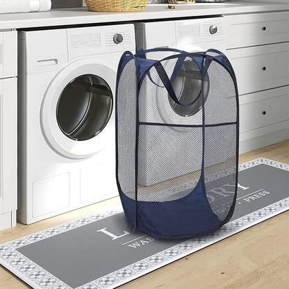 BATTOO Deluxe Strong Mesh Pop up Laundry Hamper Basket with Side Pocket Foldable Hamper for Laundry Room, Bathroom, Kids Room, College Dorm or Travel Navy + Navy