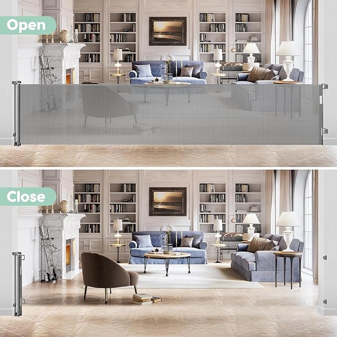 115 Inch Retractable Pet Gate for Dogs Extra Wide Baby Gate Retractable Baby Gates Extra Wide Puppy Gate Retractable Dog Gate for The House Extra Wide Child Safety Gate Extra Long Baby Gate for Stairs