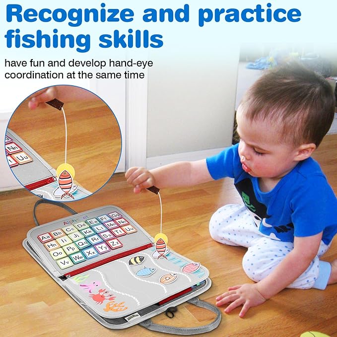 JHkim Busy Board Montessori Toys for 1 2 3 4 Year Old Boy & Girl Birthday Gifts, Autism Sensory Travel Toy for Toddlers 1-3, Educational Activity Sensory Busy Book for Learning Fine Motor Skills, Gray
