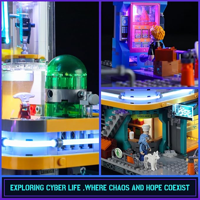 FUNWHOLE Cyberpunk Mansion Lighting Building-Bricks Set - 2524 Pcs Future City Modular Buildings Set Display Idea for Adults and Sci-fi Lovers