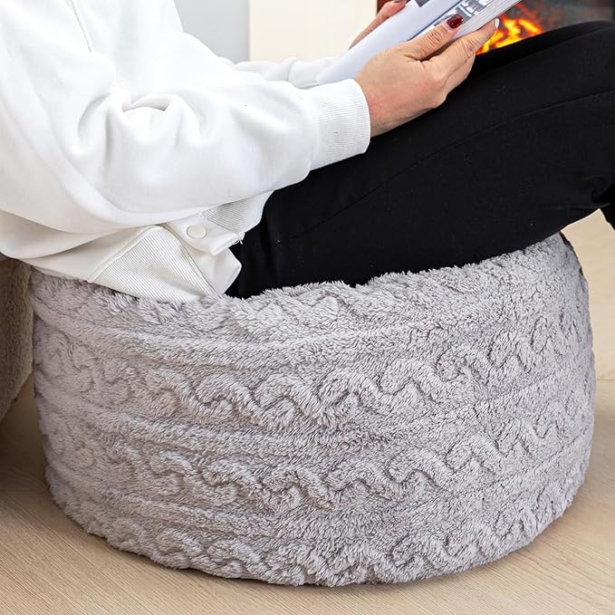 Asuprui Round Pouf Ottoman Stuffed Floor Pouf Foot Stool Floor Chair for Living Room Bedroom Foam Filled Boho Poof Foot Rest for Couch 20 Diameter x 12 Height Inches Light Gray Pouf with Filler