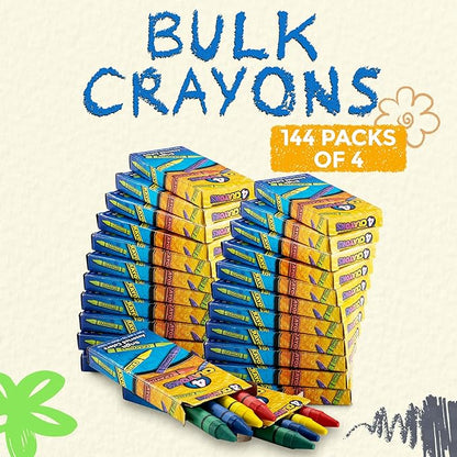 Bedwina Bulk Crayons - 576 Crayons - Case of 144 4-Packs, Premium Color Crayons Bulk School Supplies for Kids and Toddlers Bulk Non-Toxic for Party Favors, Restaurants, Goody Bags Stocking Stuffers