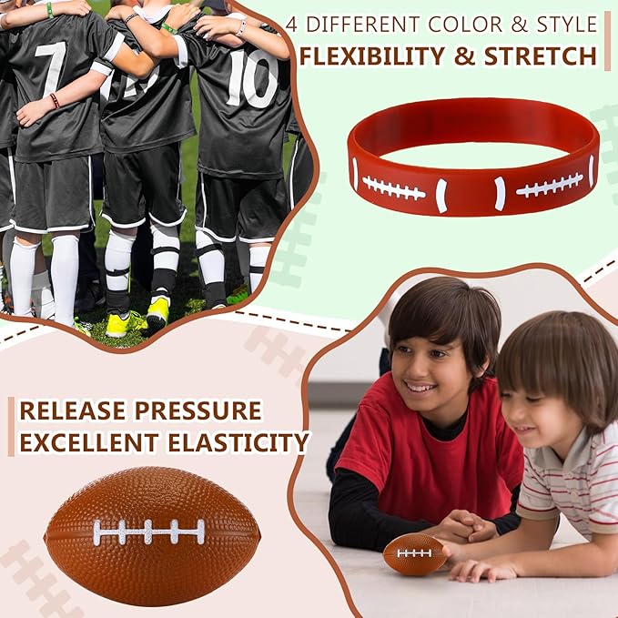 Nuogo 48 Pcs Football Party Favors Supplies Include 12 Pcs Football Goodie Bags 12 Pcs Football Bracelets 12 Pcs Football Stress Balls 12 Pcs Mini Football Keychain Birthday School Sport