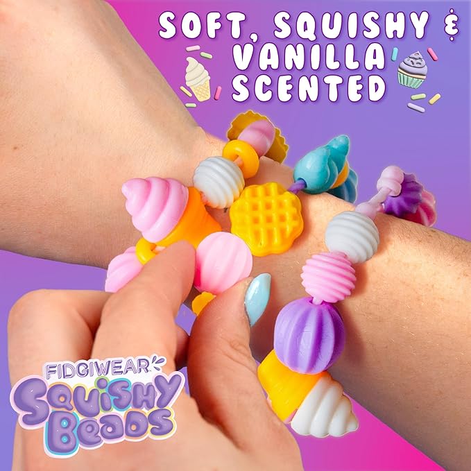 Fidgiwear Squishy Beads – Pink Sweety Theme, Create Fashionable Fidget Jewelry with Scented Squishy Beads for Jewelry Making, Toddler Sensory Bracelet Making Kit for Ages 3+