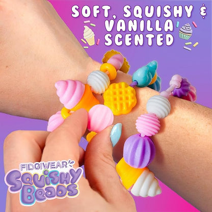 Fidgiwear Squishy Beads – Pink Sweety Theme, Create Fashionable Fidget Jewelry with Scented Squishy Beads for Jewelry Making, Toddler Sensory Bracelet Making Kit for Ages 3+