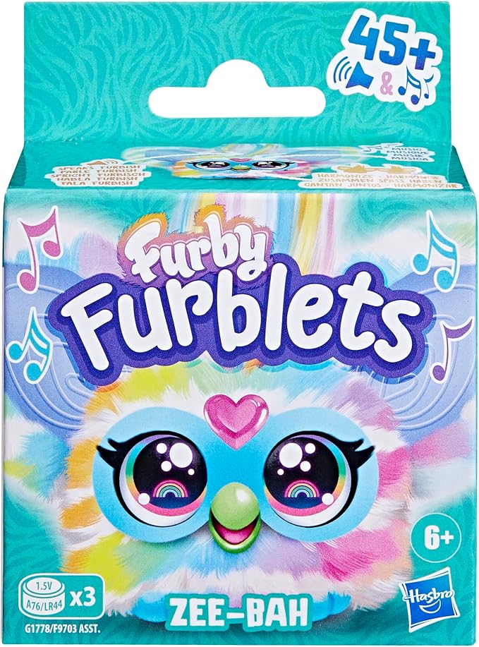 Furby Furblets Zee-Bah Mini Friend, Electronic Plush Toys for Girls & Boys, Rainbow Zebra, Speaks Furbish & Plays Music, Series 5, Easter Basket Stuffers, Ages 6+