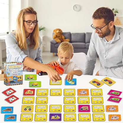 gisgfim 50 Pairs Memory Matching Game for Kids Trucks Concentration Games for Preschool Educational Ages 4-8 A Fun & Fast Vehicle Theme Memory Matching Games
