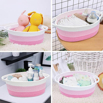 ABenkle Small Basket with Handles - Decorative Durable Rope Woven Storage Bin Shelf Storage Organizer Cube, Easter Baby Gift Basket, 12"x8"x5"