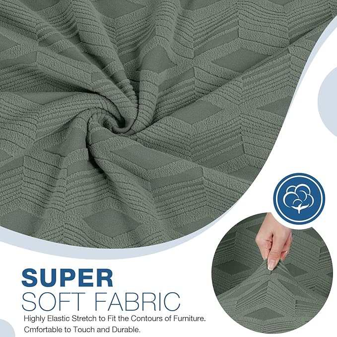 TAOCOCO Recliner Loveseat Cover, Stretch Jacquard Reclining Loveseat Cover Furniture Protector Sofa Slipcovers 2 Seat Recliner Covers with Elastic Bottom for Kids, Pets (Grey Green)