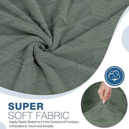 TAOCOCO Recliner Loveseat Cover, Stretch Jacquard Reclining Loveseat Cover Furniture Protector Sofa Slipcovers 2 Seat Recliner Covers with Elastic Bottom for Kids, Pets (Grey Green)