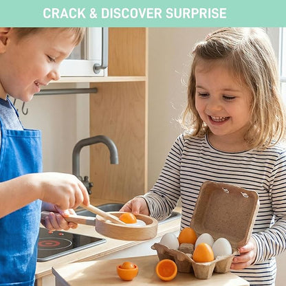 HANSGO 6PCS Play Food Sets for Kids Kitchen,Play Kitchen Accessories Wooden Egg Toy Food Grocery Store Pretend for Toddler Cooking DIY