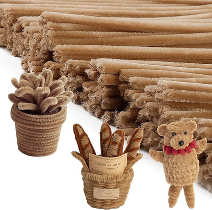 Caydo 200 Pieces Light Brown Pipe Cleaners,Thick Fluffy Chenille Stems, Pipe Cleaner Crafts for Arts & Crafts, Perfect for Making Animals, Flowers, and Festive Decorations