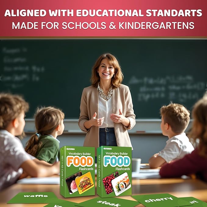 QUOKKA 104 Food Flash Cards Set – Kids and Adults Vocabulary Builder for ABA Therapy, Early Childhood Education, and ESL Teaching – Picture Cards for Speech Therapy and Vocabulary Building Activities