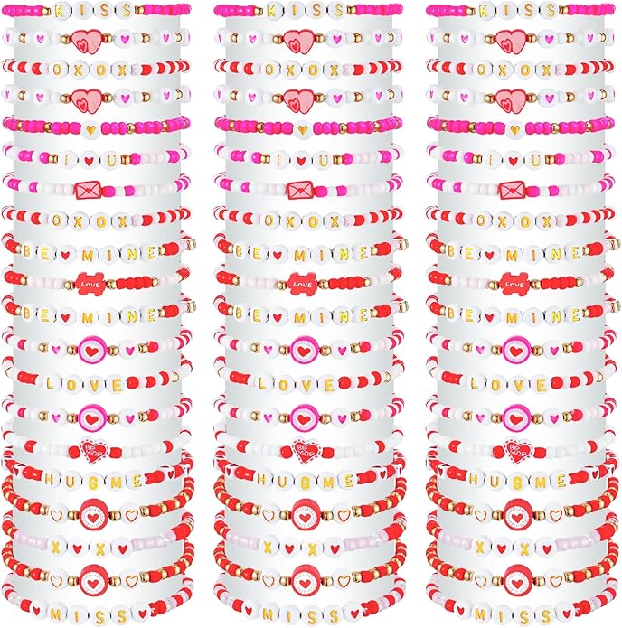 60 pcs Colorful Kids Friendship Bracelet Sets, Stackable Elastic Cute Beaded Bracelets Princess Pretend Play Bracelet Preppy Bracelets Bulk Set for Women Gift