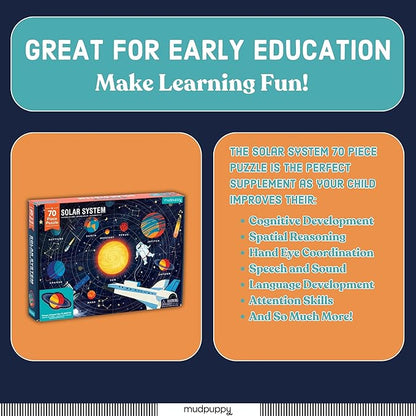 Mudpuppy Solar System – 70 Piece Jigsaw Puzzle with Planet Shaped Pieces Featuring Planets Constellations And Other Fun Space Themed Objects