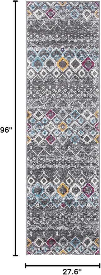 SAFAVIEH Amsterdam Collection Runner Rug - 2'3" x 8', Dark Grey & Ivory, Moroccan Boho Design, Non-Shedding & Easy Care, Ideal for High Traffic Areas in Living Room, Bedroom (AMS108H)