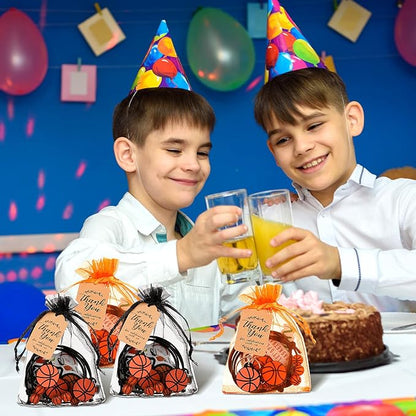 Basketball Party Favor Set Basketball Gift Bulk Charm Bracelets Keychains Sticker Organza Bags Thank You Tags for Basketball Team Party Supplies Boy Girl Classroom Reward Decoration Outdoor(130 Pcs)