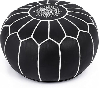 Marrakesh Gallery Genuine Leather Round Pouf Unstuffed - Moroccan Ottoman Footstool, Footrest Cover - Boho Decor - Bohemian Living Room, Bedroom, Kids Room, Gift & Wedding