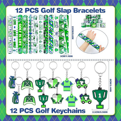 122Pcs Golf Party Favors Golf Goodie Bags Items with Stress Ball Keychain Sticker Badges Silicone Bracelet for Golf Birthday Party Decorations