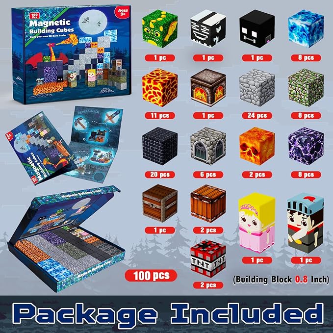 Annexfun Magnetic Blocks - 100PCS Build Magnetic Dark Mechanical Guardian Castle - Magnetics Toys for Montessori Toddler Christmas Birthday Gifts - STEM Sensory Toys for 3 4 5 6 7 8 9 10 Year Old Boys