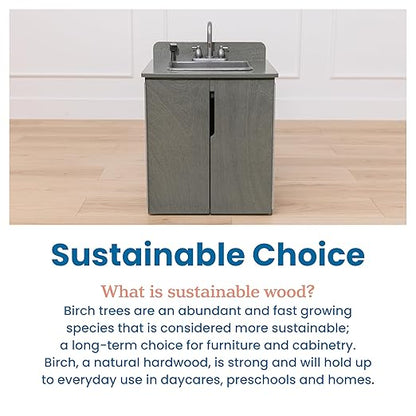 ECR4Kids Play Kitchen Sink, Wooden Playset, Grey Wash